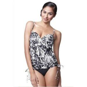 Spanx Love Your Assets Daydream Push Up Black White Tankini Ruched Sides Large